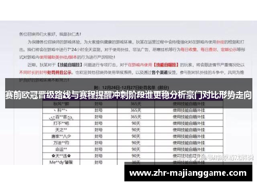 赛前欧冠晋级路线与赛程提醒冲刺阶段谁更稳分析豪门对比形势走向 赛前欧冠晋级路线与赛程提醒冲刺阶段谁更稳分析豪门对比形势走向